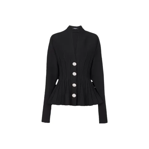 BALMAIN Ribbed Knit Peplum Cardigan