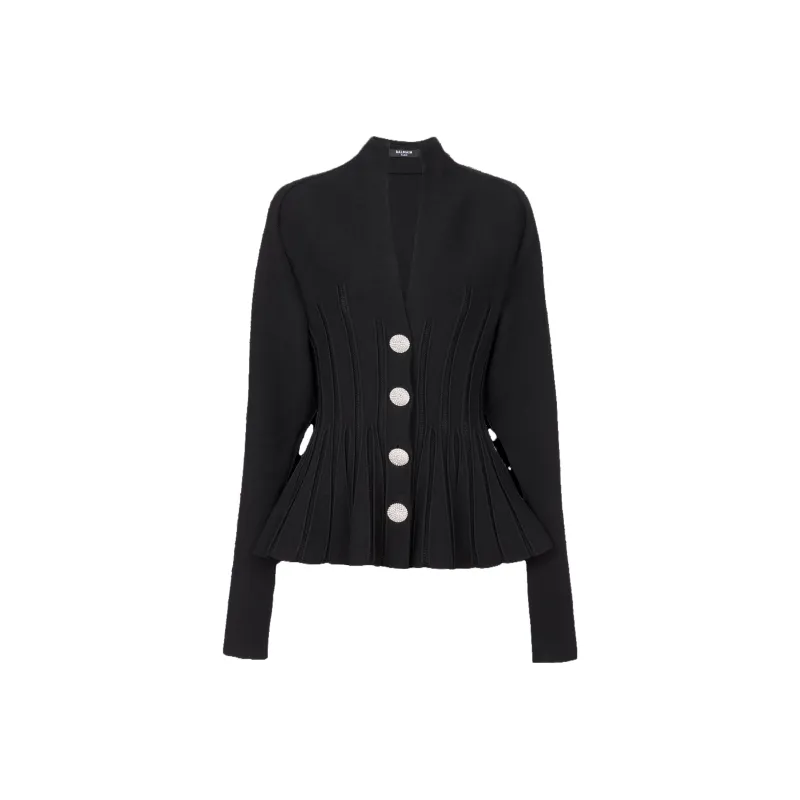 BALMAIN Ribbed Knit Peplum Cardigan-0