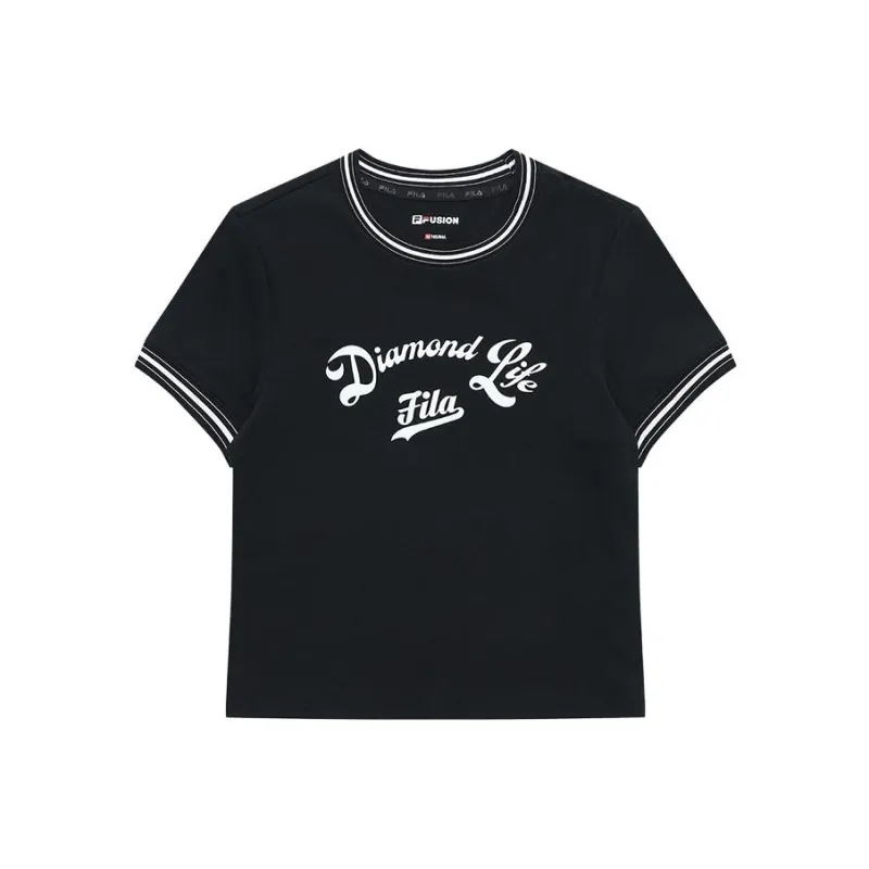 FILA FUSION BASEBALL Series Set in Sleeve T Shirt Women's Pitch Black-0