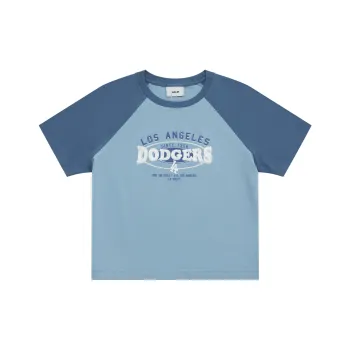 MLB Preppy Style Collection Los Angeles Dodgers SS25 Raglan Sleeve T Shirt Women's Light Denim