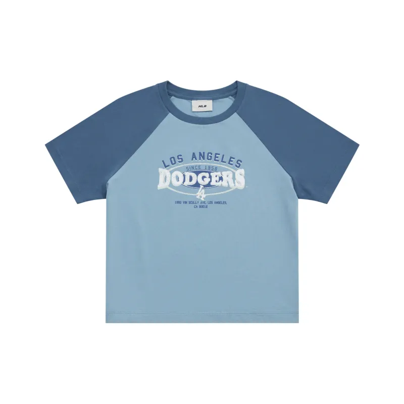 MLB Preppy Style Collection Los Angeles Dodgers SS25 Raglan Sleeve T Shirt Women's Light Denim-0