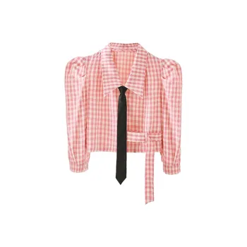 MITUAN Shirts Women's Pink Plaid