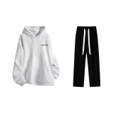 Clothing Sets (White Heather Gray Sweatshirt+Black Casual Pants)