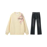 Apricot Sweatshirt+Black Gray Jeans