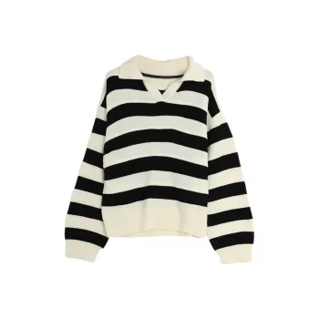 SETIROM Sweaters Women's Black White Stripes