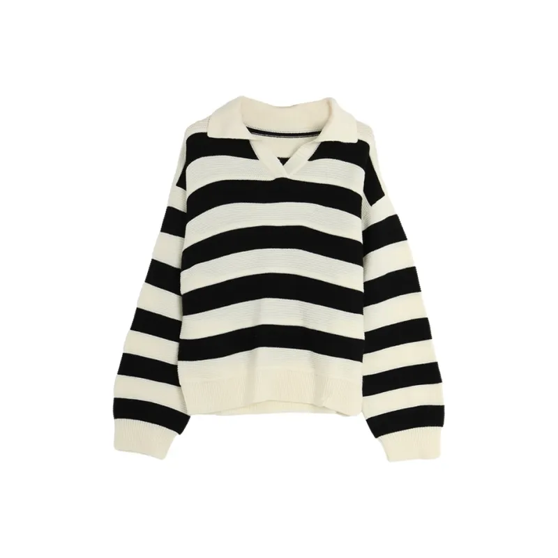 SETIROM Sweaters Women's Black White Stripes-0