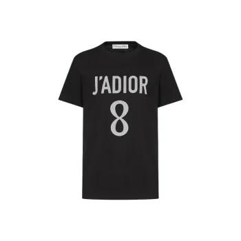 DIOR Crew Neck Blend Plain Weave Knitted Fabric Letter Print Short Sleeved T Shirt Regular T Shirt Women's Black