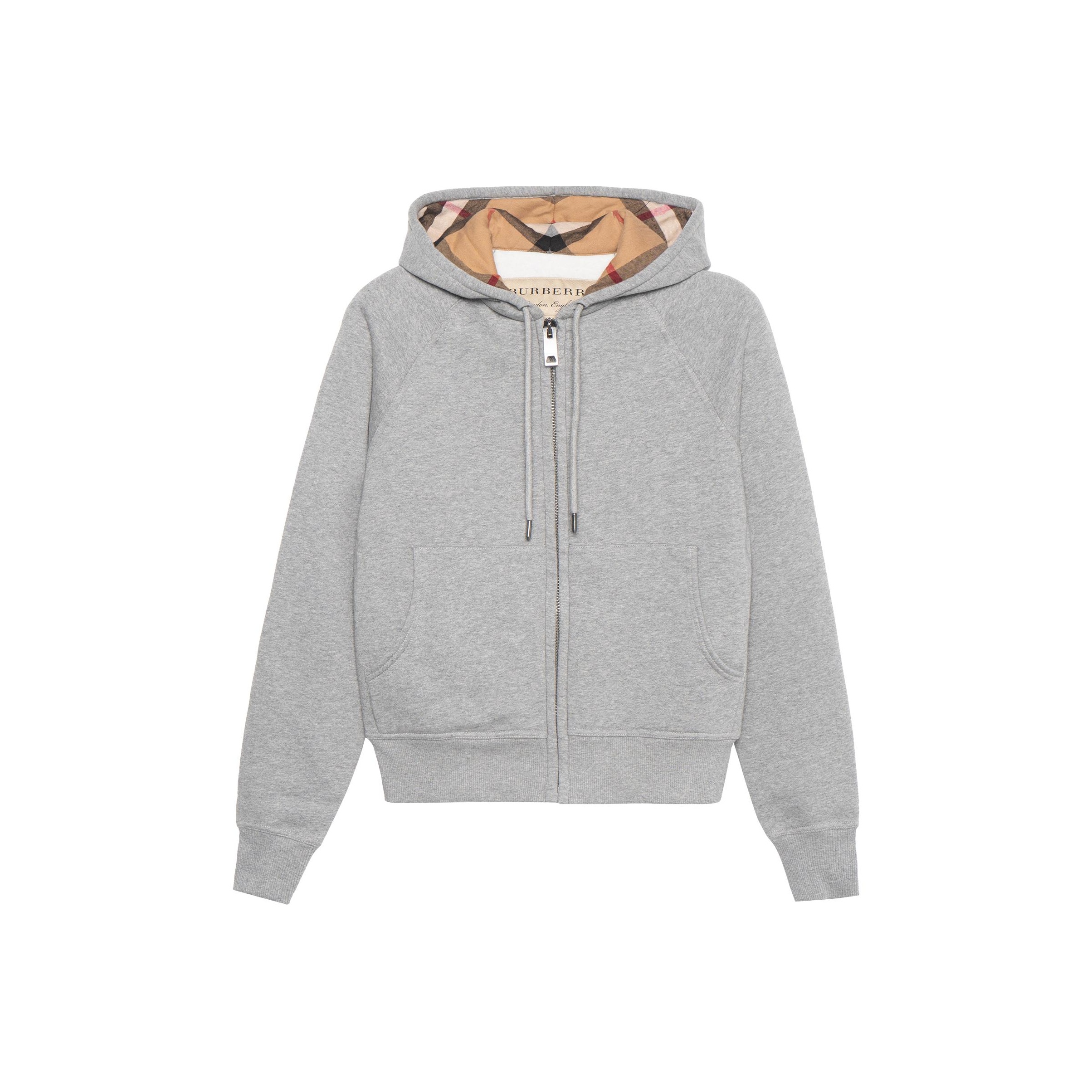 祝開店！大放出セール開催中 Hooded Zip-Up Women'ss Burberry Fleece Gray Sweatshirt ピンズ・ピンバッジ・缶バッジ