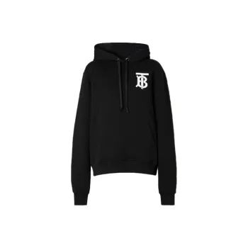 Burberry Monogram Motif Cotton Drawstring Hoodie Black