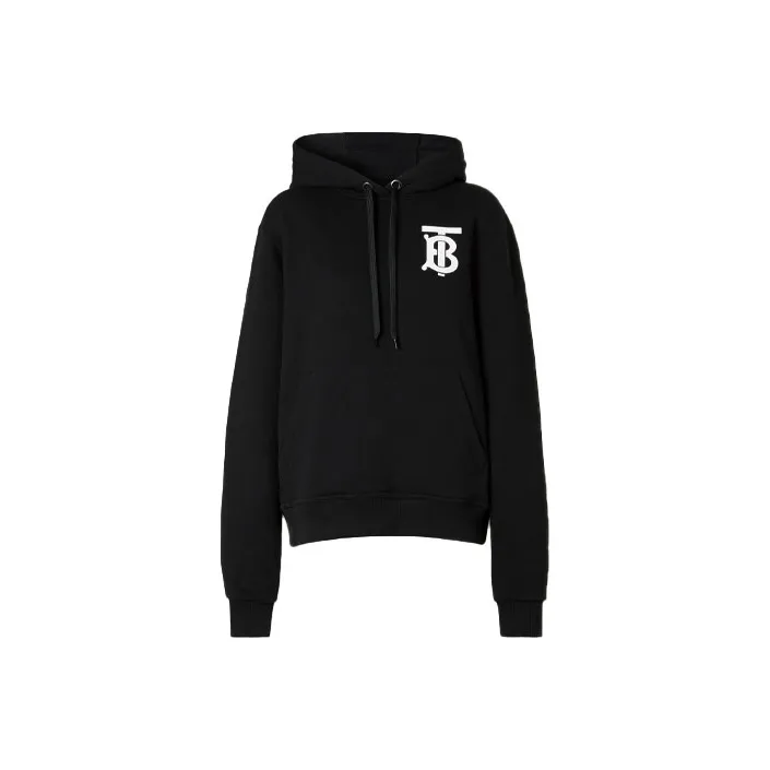 Burberry Monogram Motif Cotton Drawstring Hoodie Black-0