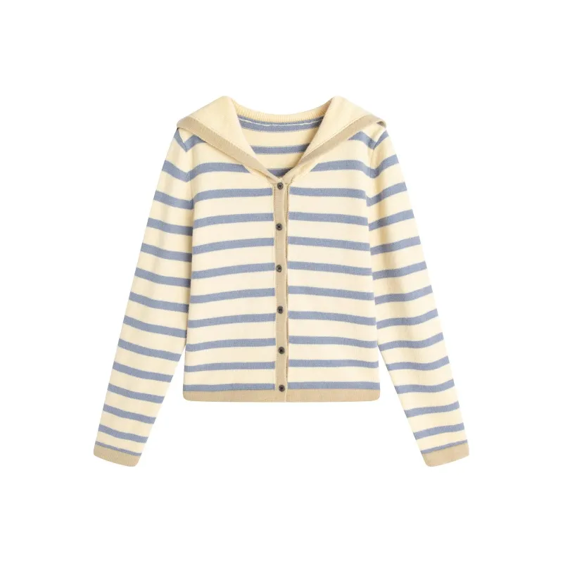 Delight in you Sweaters Women's Beige & Blue & Purple Stripes-0
