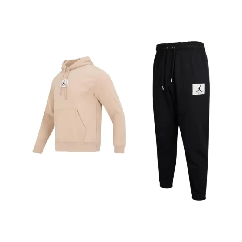 Jordan Sweatshirt Sets Men Set Khaki Top+Black Bottom-0