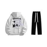 Fleece-Lined Clothing Sets (White Heather Gray Fleece-Lined Hoodies & Sweatshirts+Black Fleece-Lined Casual Pants)