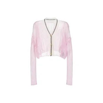 PALM ANGELS Women's Mohair Wool Blend Contrasting Trim Cardigan Pink/Cloud White