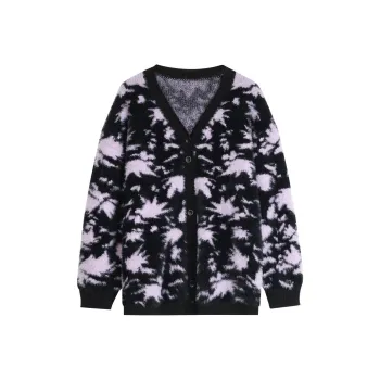 BLUEerror Knitwear Women's Black Background With Purple Flowers