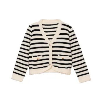 FAWENXIANGZI Sweater Women's Black White Stripes