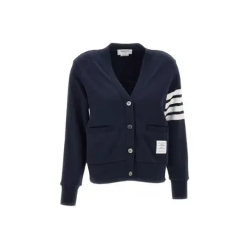 THOM BROWNE Logo Patch Stripe Detailed Cardigan
