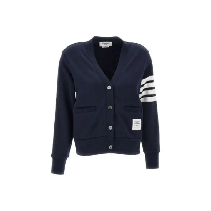 THOM BROWNE Logo Patch Stripe Detailed Cardigan-0