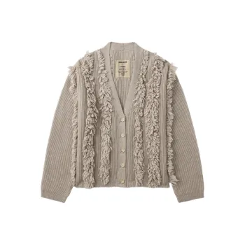 UMA WANG Fringeshearling Stripes Ribbed Jumper