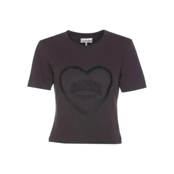 GANNI Logo Embroidered Crewneck T Shirt