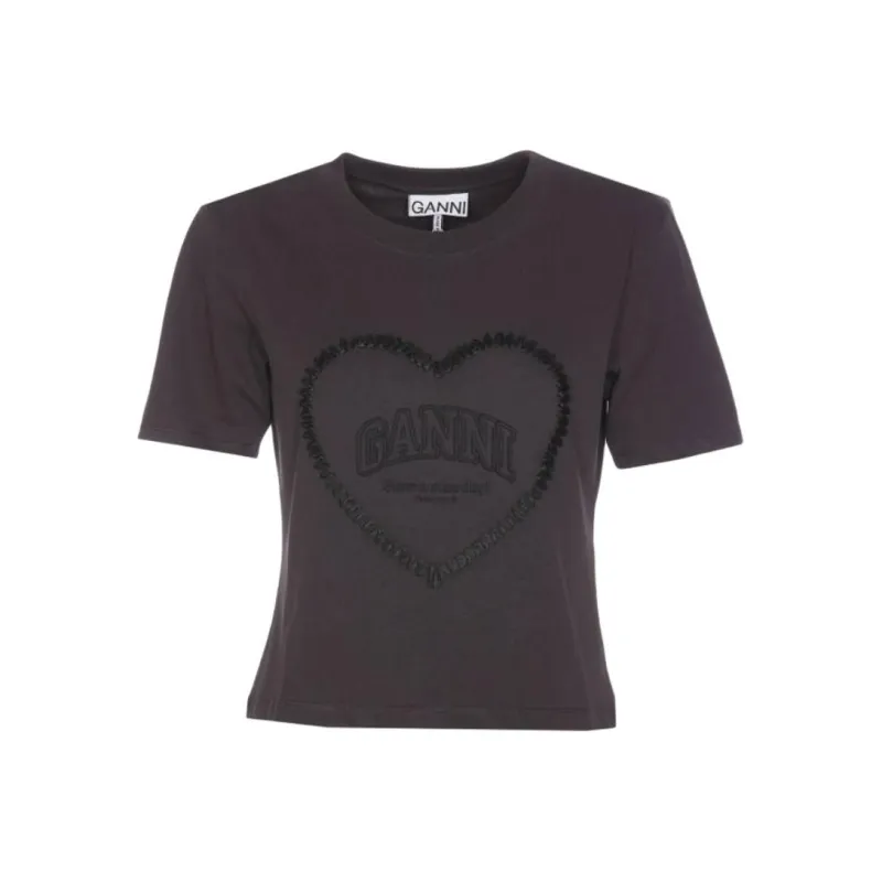 GANNI Logo Embroidered Crewneck T Shirt-0