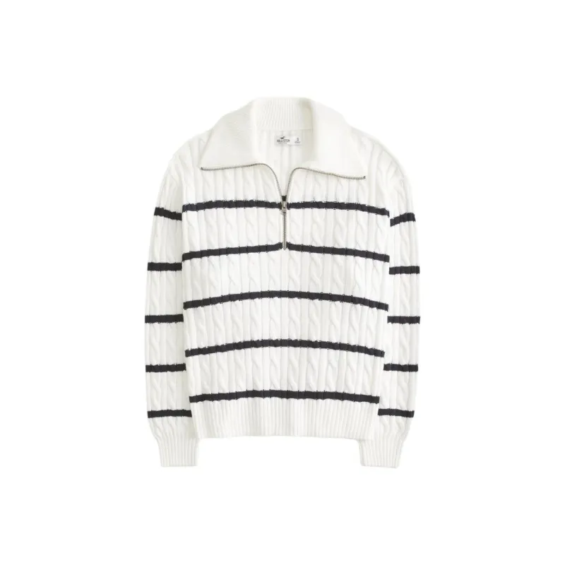 Hollister Sweater Women's White Stripes-0