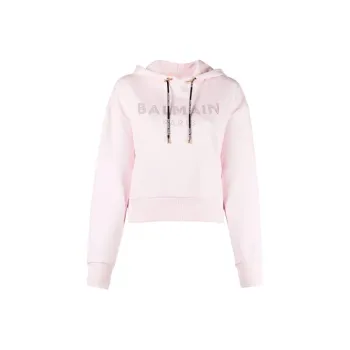 BALMAIN Rhinestone Logo Hoodie 'Pink'
