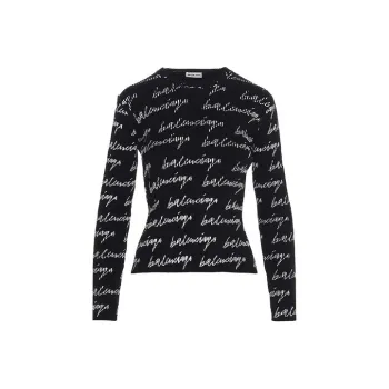 Balenciaga Rib All Over Logo Sweater 'Black/White'