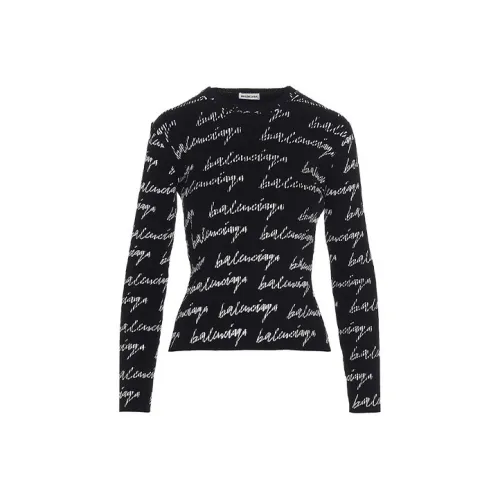 Balenciaga Rib All Over Logo Sweater 'Black/White'