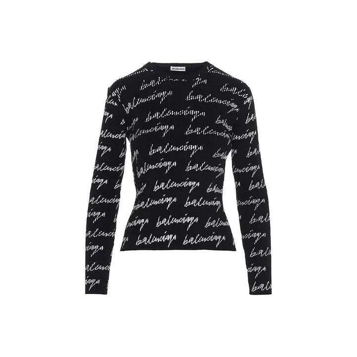 Balenciaga Rib All Over Logo Sweater 'Black/White'-0