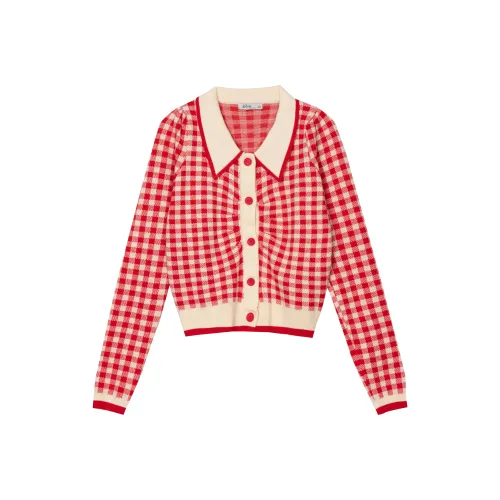 FAWENXIANGZI Sweater Women's Red Plaid