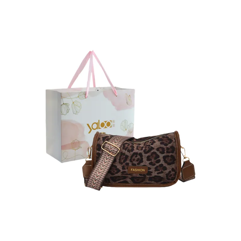 Yalu Flannelette Shoulder Bag, Crossbody Bag Women's Black Leopard Print/Brown Leopard Print-1