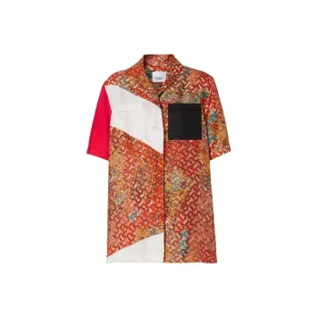 Burberry Monogram Map Print Silk Pyjama Shirt 'Bright Orange'