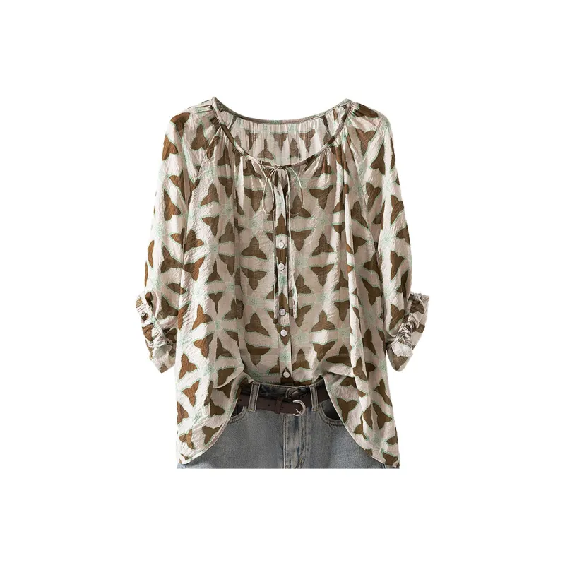 Cypress House Shirt Women's Beige With Green Floral-0