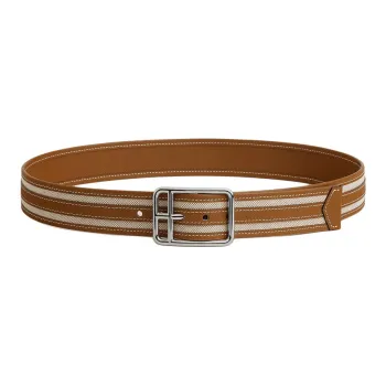 HERMES Calfskin, Canvas, Leather, Metal Leather Belts Unisex Brown 3.8CM
