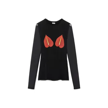 LOEWE Anthurium Semi Sheer Mesh Top Black/Red