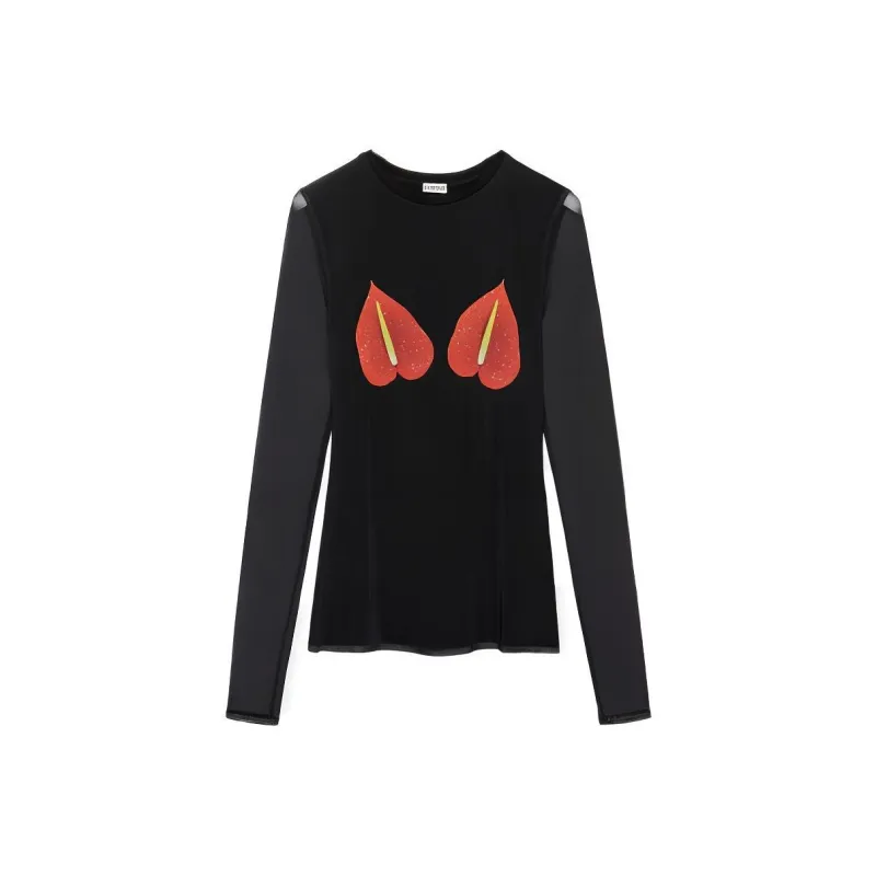 LOEWE Anthurium Semi Sheer Mesh Top Black/Red-0
