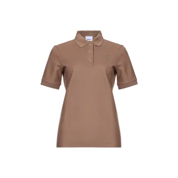 Burberry Women'ss Monogram Motif Pique Cotton Polo Shirt Camel