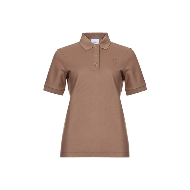 Burberry Women'ss Monogram Motif Pique Cotton Polo Shirt Camel-0