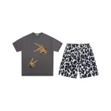 Gray T-Shirt+Black & White Leopard Print