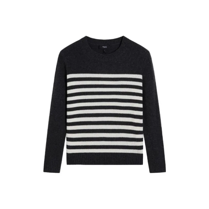 THEORY Sweater Women's Dark Gray White Stripes-0