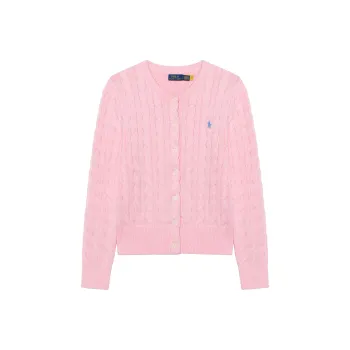Polo Ralph Lauren Cable Knit Cotton Crewneck Cardigan Knitwear Women's Pink