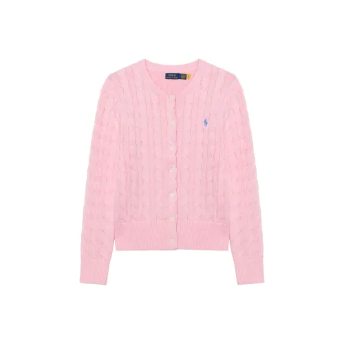 Polo Ralph Lauren Cable Knit Cotton Crewneck Cardigan Knitwear Women's Pink