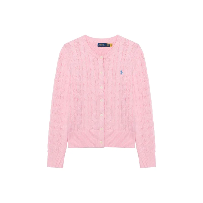 Polo Ralph Lauren Cable Knit Cotton Crewneck Cardigan Knitwear Women's Pink-0