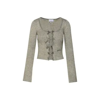 GANNI Logo embroidered Lurex knit Cardigan