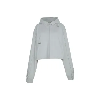 C2H4 Zippered Raw Edge Short Hoodie 'Grey'