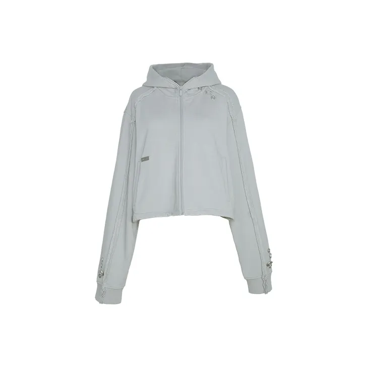 C2H4 Zippered Raw Edge Short Hoodie 'Grey'-0
