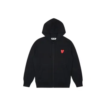 CDG Play Women's Red Stacked Heart Zip Up Hoodie Black