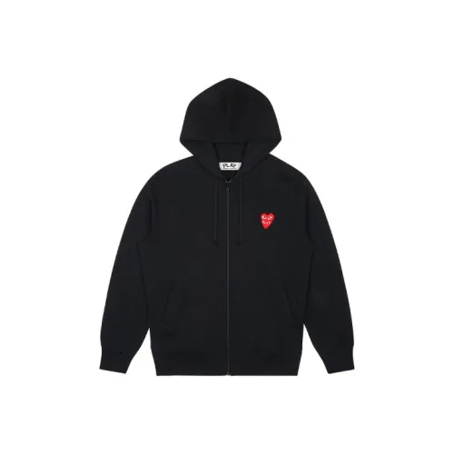CDG Play Women's Red Stacked Heart Zip Up Hoodie Black