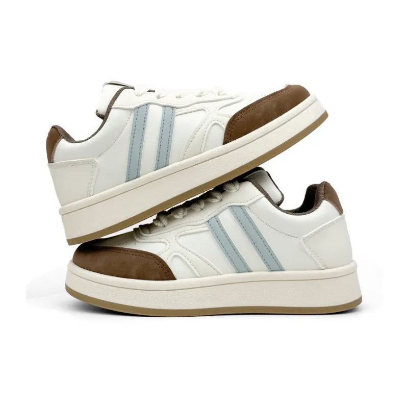 Mengsai Cushioning, Wear Resistant Low Top Skateboard Shoes Women's Blue Brown-2